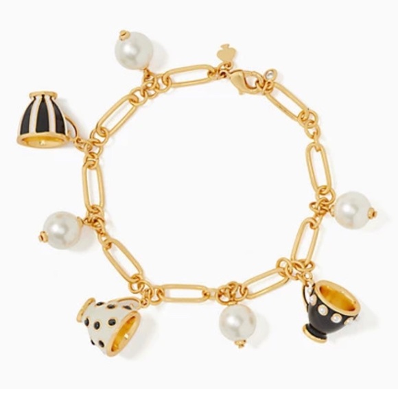 🆕 Kate Spade ♠️ Alice in Wonderland Teacup Bracelet NWT New York Black White
